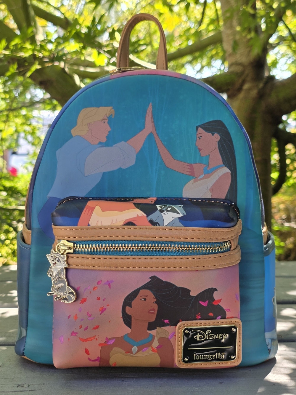 Loungefly Disney Pocahontas Mini Backpack in Teal, Blue, Pink, Tan